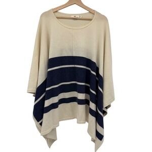 Vineyard Vines Womens Poncho Wool Cashmere Sz M/L Navy‎ Cream Old Money Coastal
